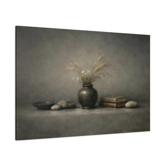 Main Mockup. Nature Dried Grass Vase Earthy Still Life shown as stretched canvas wall art