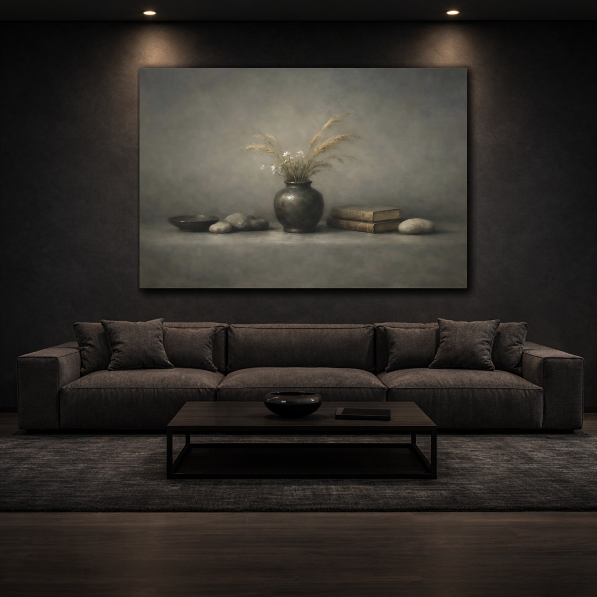 Mockup 2. Nature Dried Grass Vase Earthy Still Life shown as stretched canvas wall art
