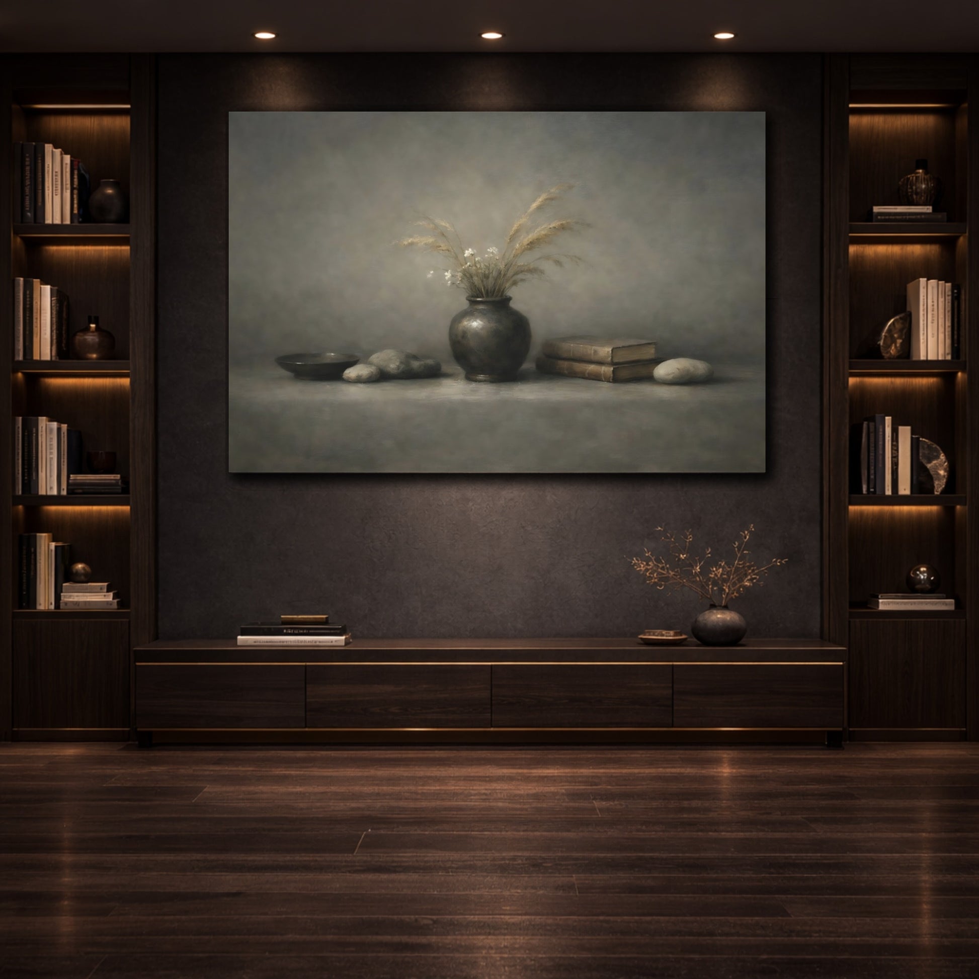 Mockup 3. Nature Dried Grass Vase Earthy Still Life shown as stretched canvas wall art