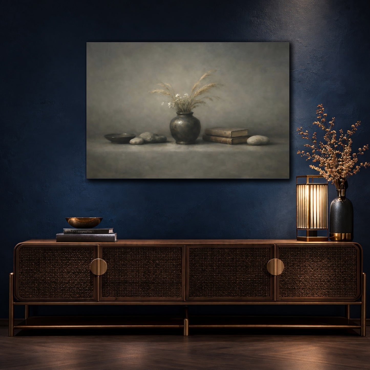 Mockup 4. Nature Dried Grass Vase Earthy Still Life shown as stretched canvas wall art