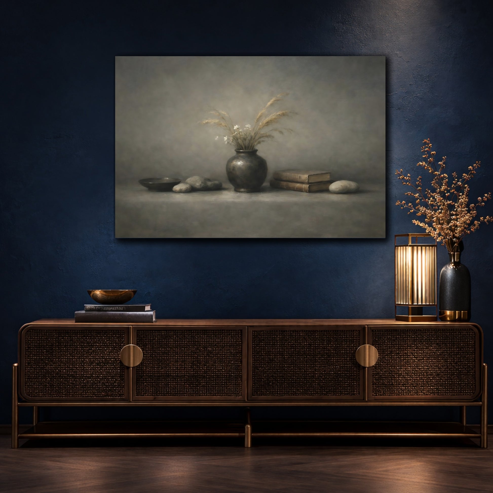 Mockup 4. Nature Dried Grass Vase Earthy Still Life shown as stretched canvas wall art