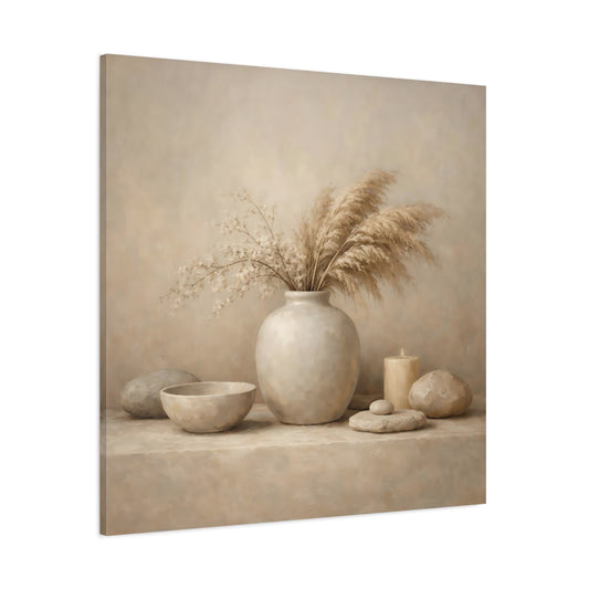 Main Mockup. Nature Dried Grasses Neutral Still Life shown as stretched canvas wall art