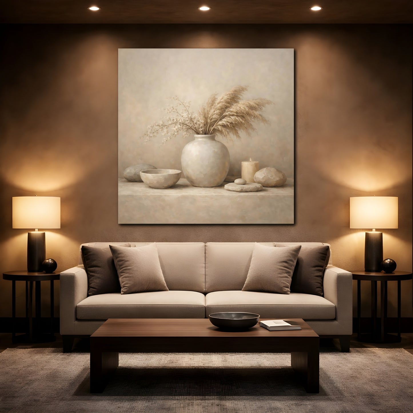 Mockup 2. Nature Dried Grasses Neutral Still Life shown as stretched canvas wall art