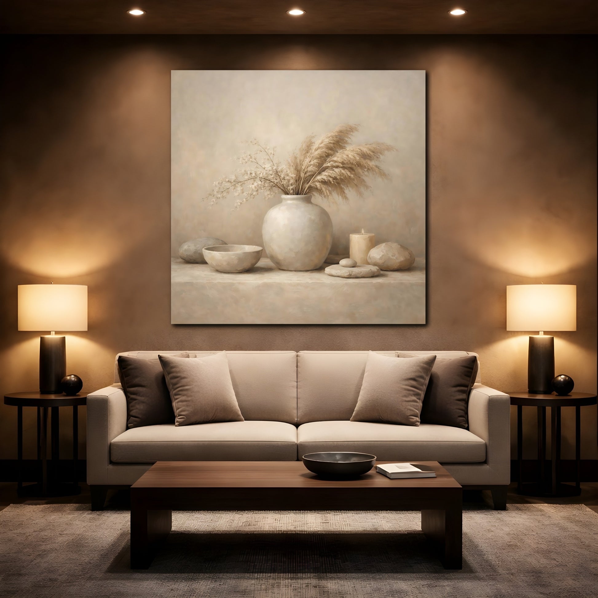 Mockup 2. Nature Dried Grasses Neutral Still Life shown as stretched canvas wall art