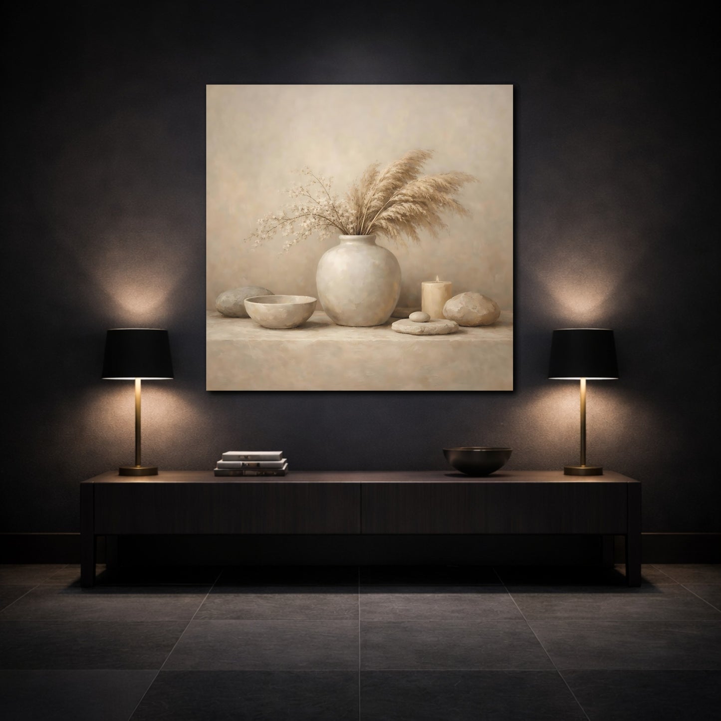 Mockup 3. Nature Dried Grasses Neutral Still Life shown as stretched canvas wall art