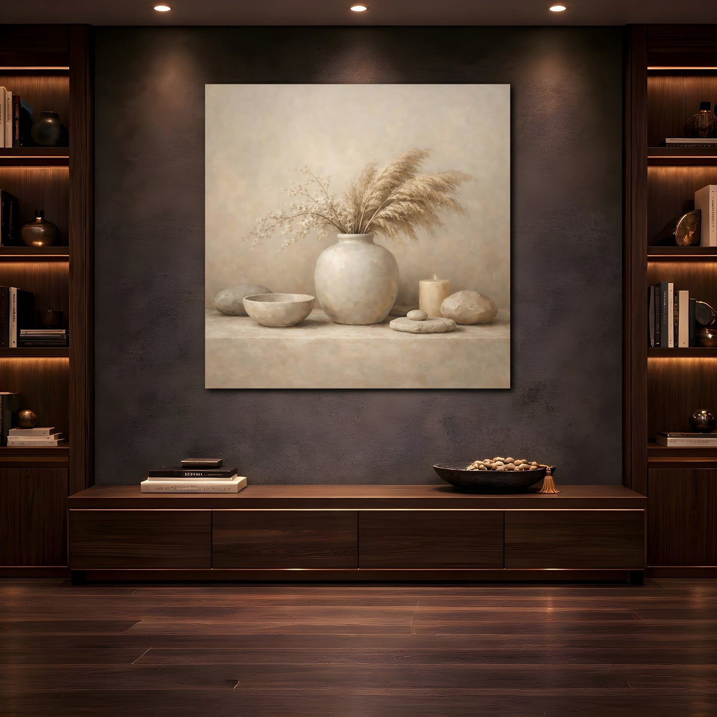Mockup 4. Nature Dried Grasses Neutral Still Life shown as stretched canvas wall art