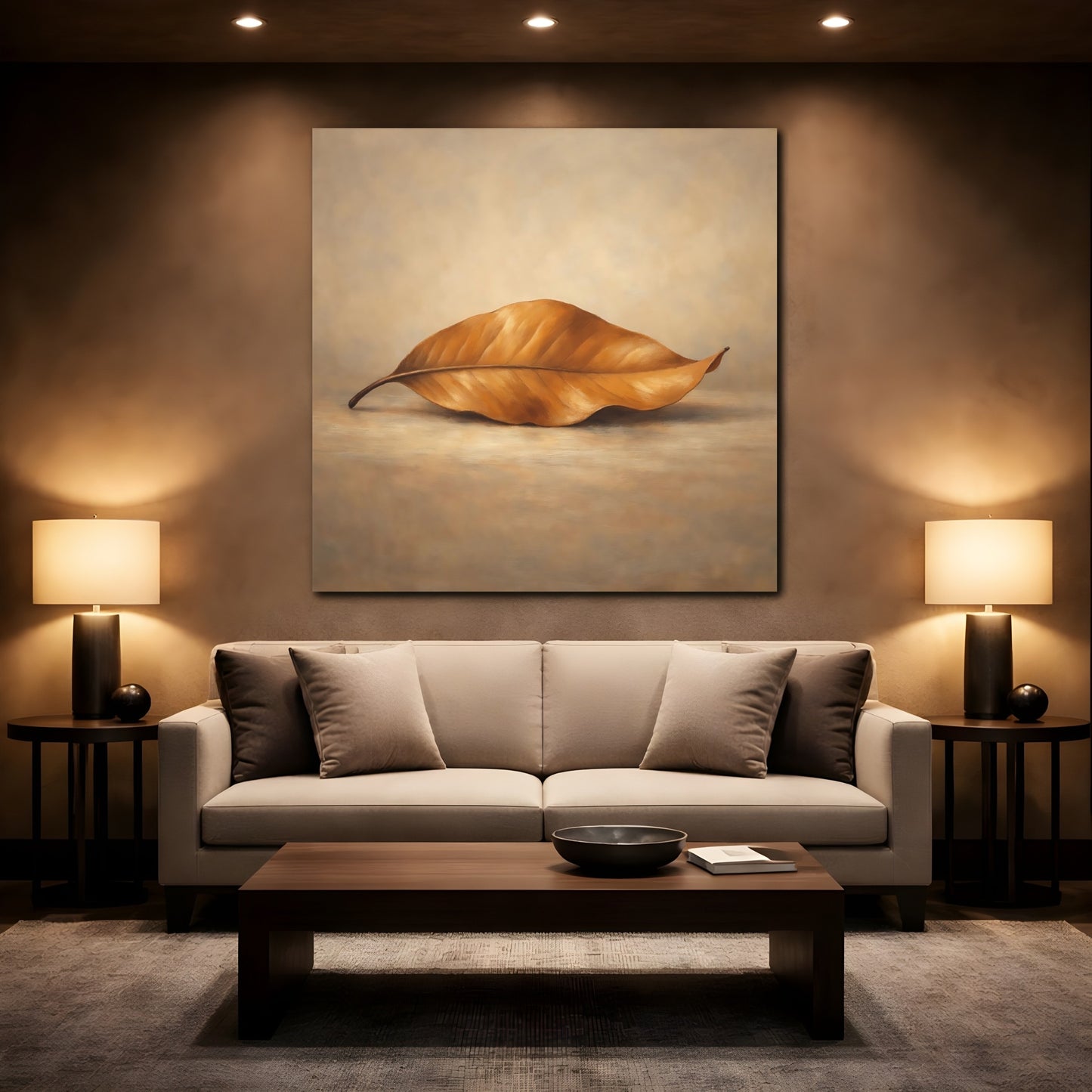 Mockup 2. Nature Dried Leaf Brown Leaf shown as stretched canvas wall art