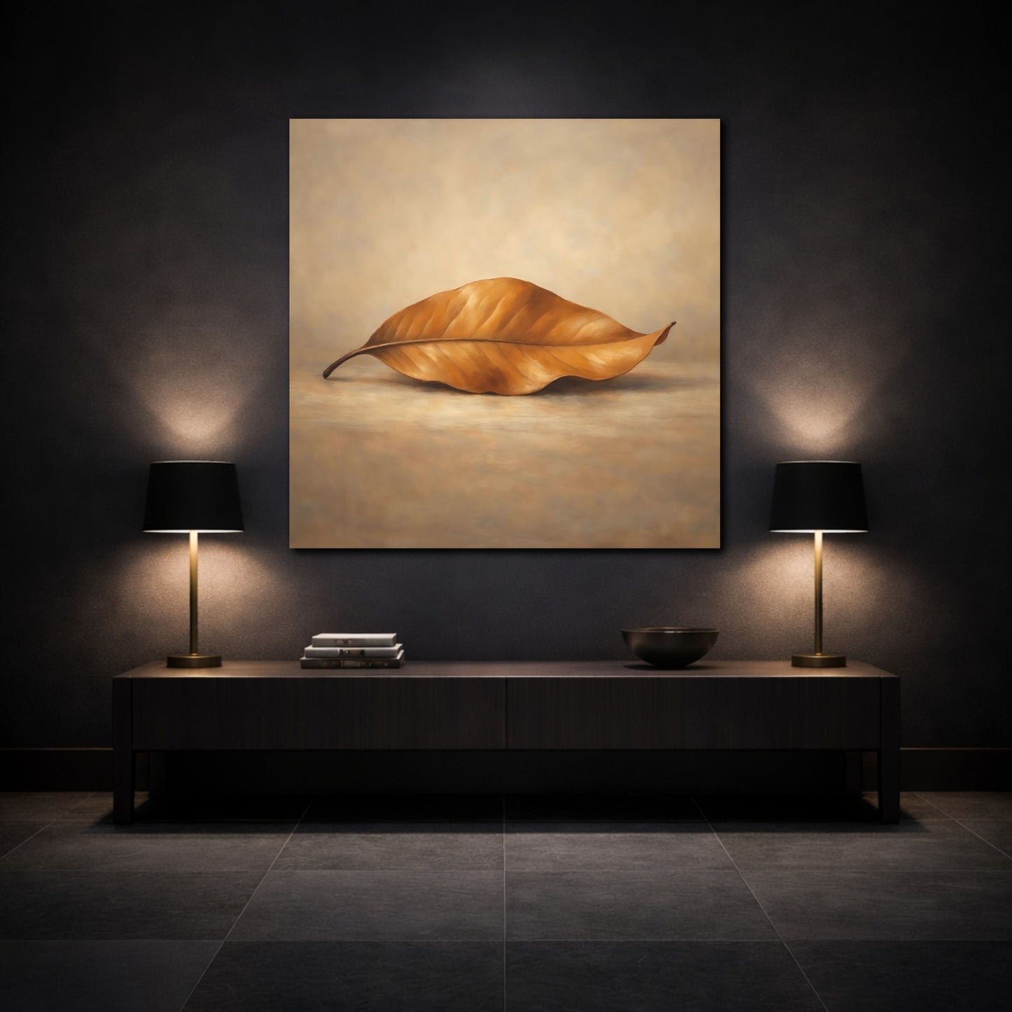 Mockup 3. Nature Dried Leaf Brown Leaf shown as stretched canvas wall art