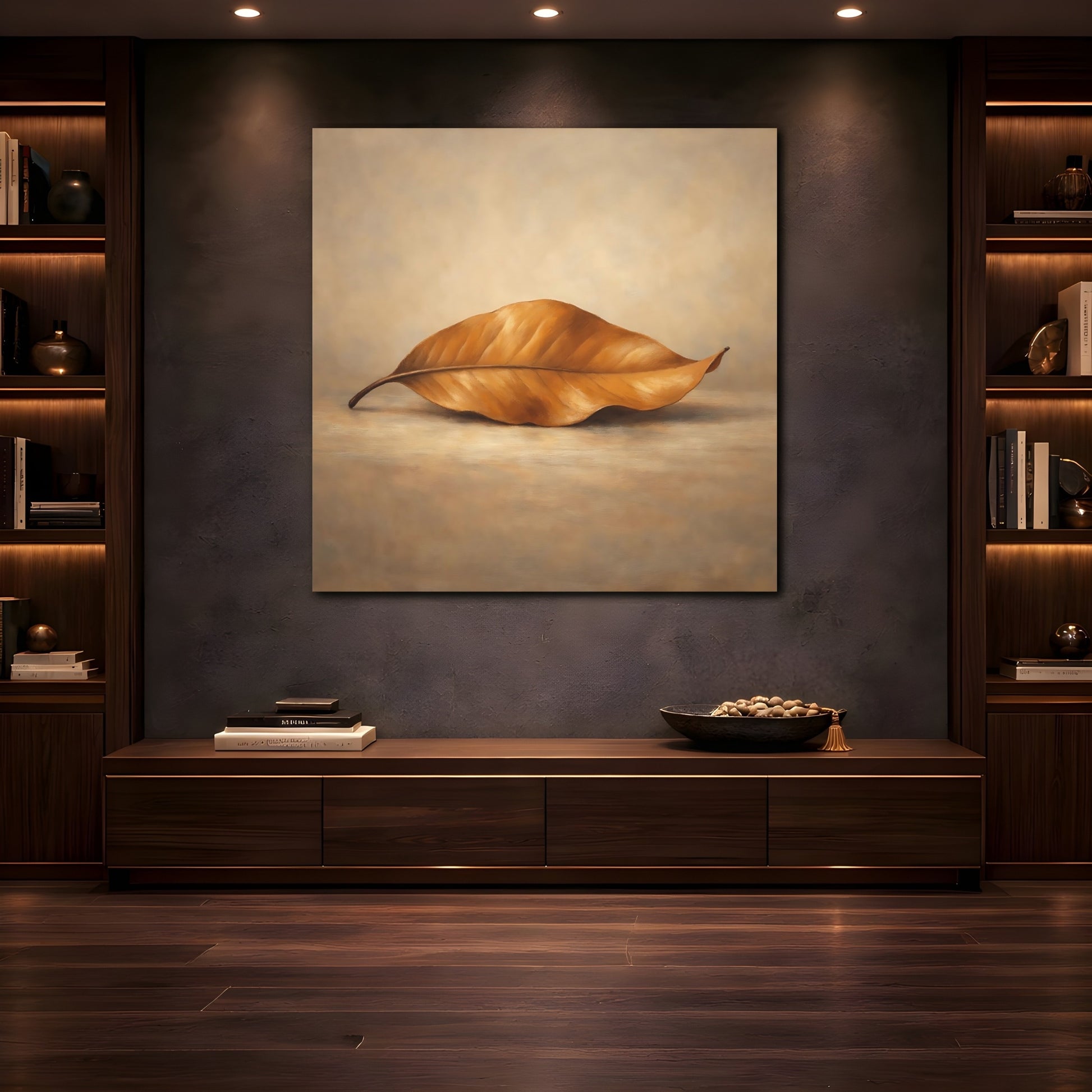 Mockup 4. Nature Dried Leaf Brown Leaf shown as stretched canvas wall art