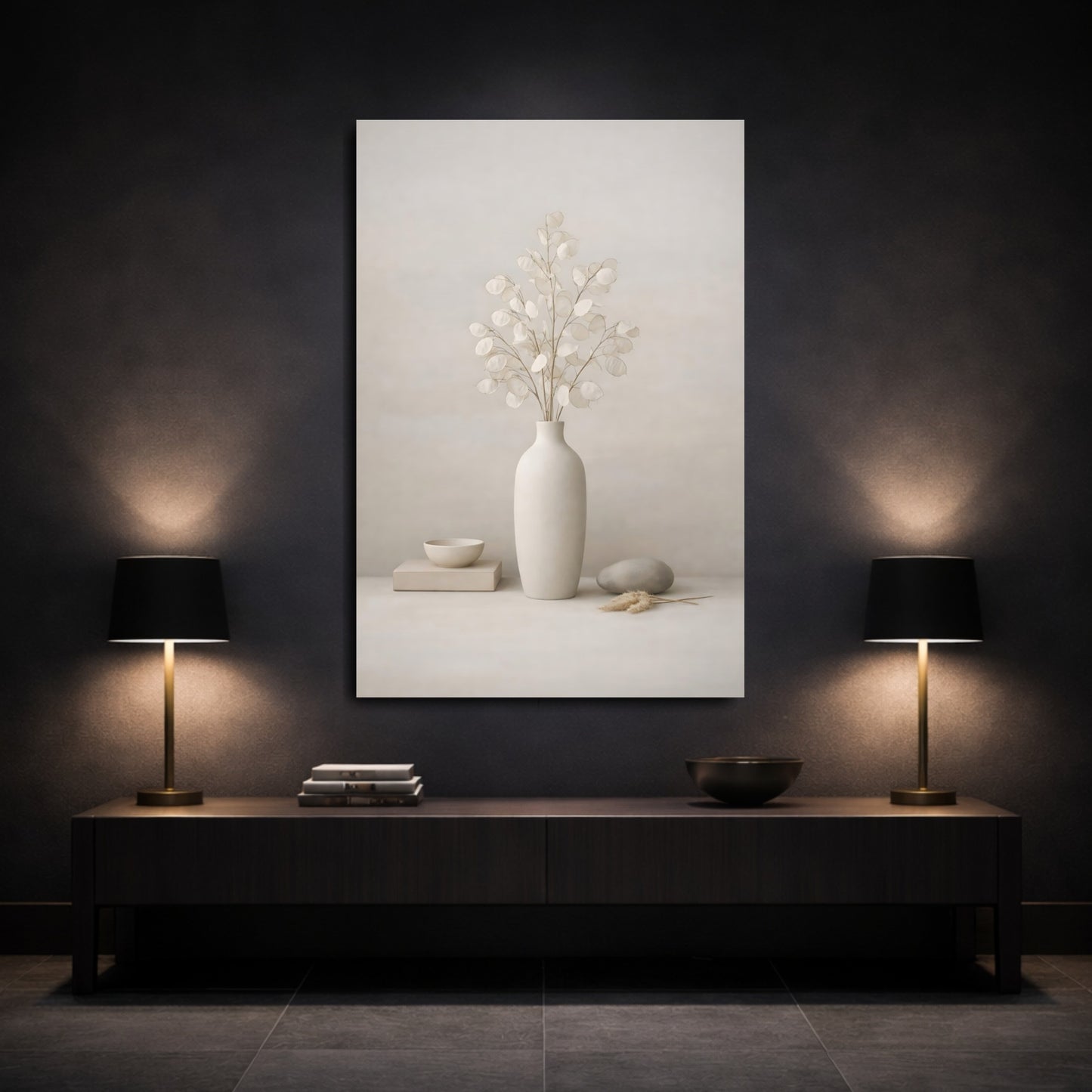 Nature Dried Plant Beige Still Life shown as front canvas room wall art