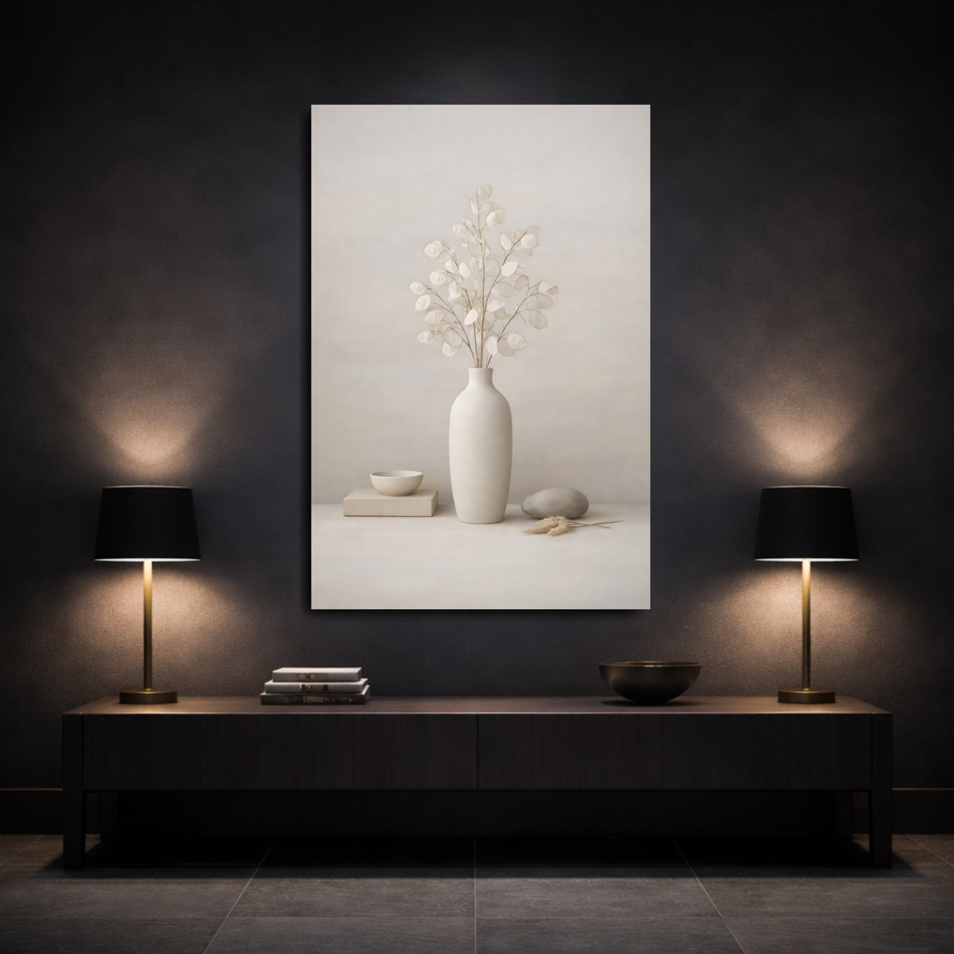 Nature Dried Plant Beige Still Life shown as front canvas room wall art