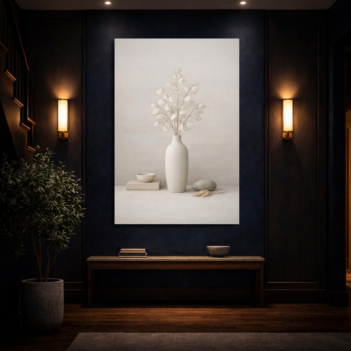 Nature Dried Plant Beige Still Life shown as front canvas room wall art