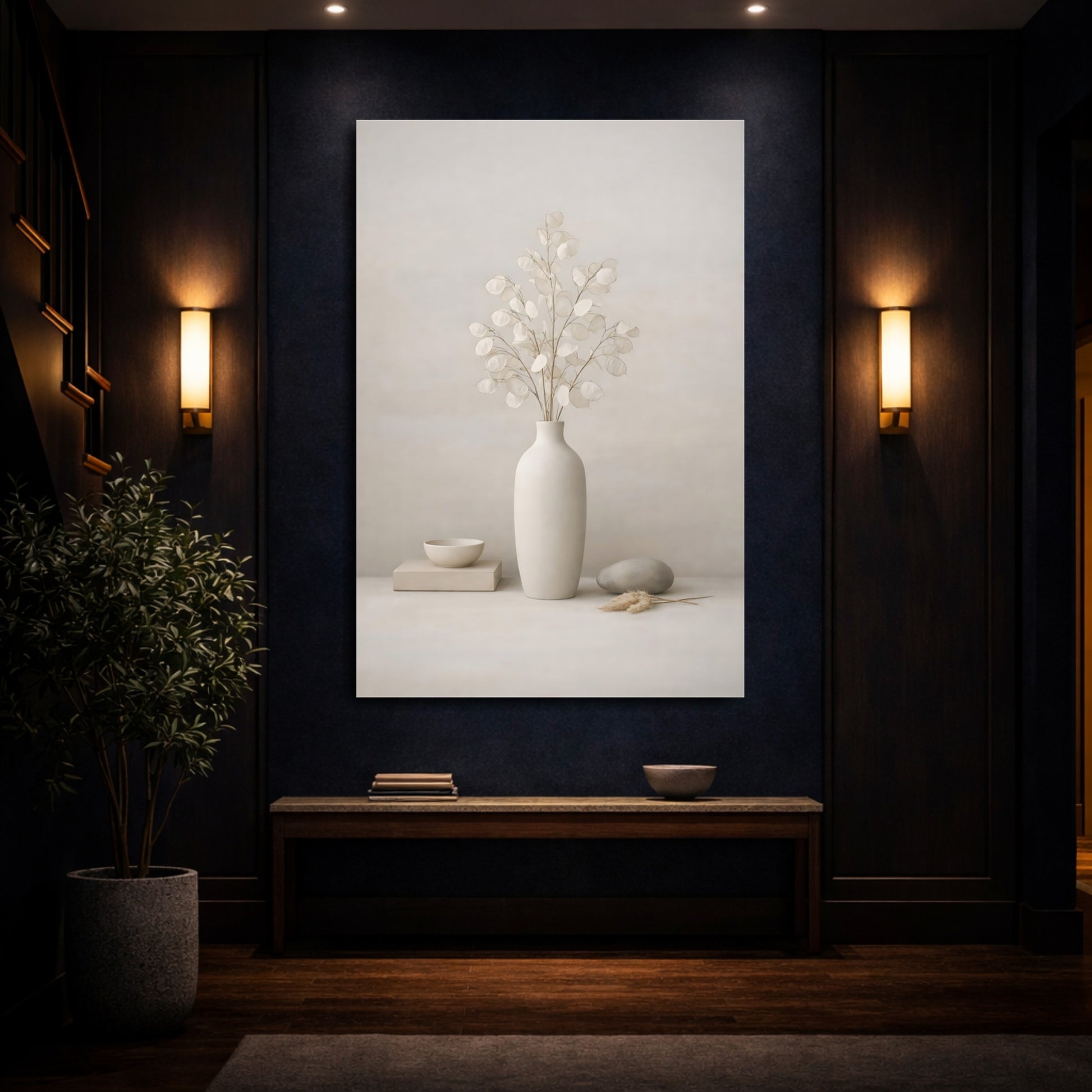 Nature Dried Plant Beige Still Life shown as front canvas room wall art