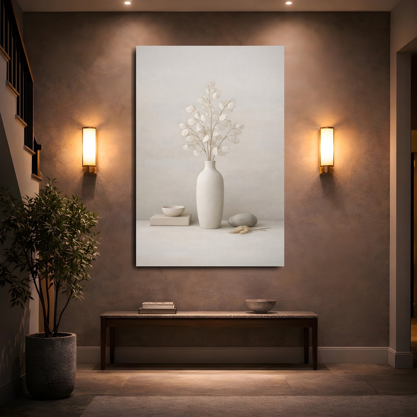Nature Dried Plant Beige Still Life shown as front canvas room wall art