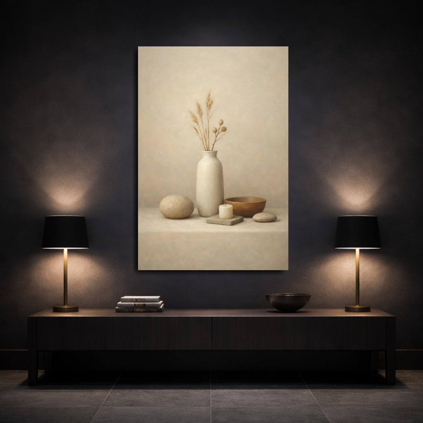 Mockup 2. Nature Dried Plants Neutral Still Life shown as stretched canvas wall art