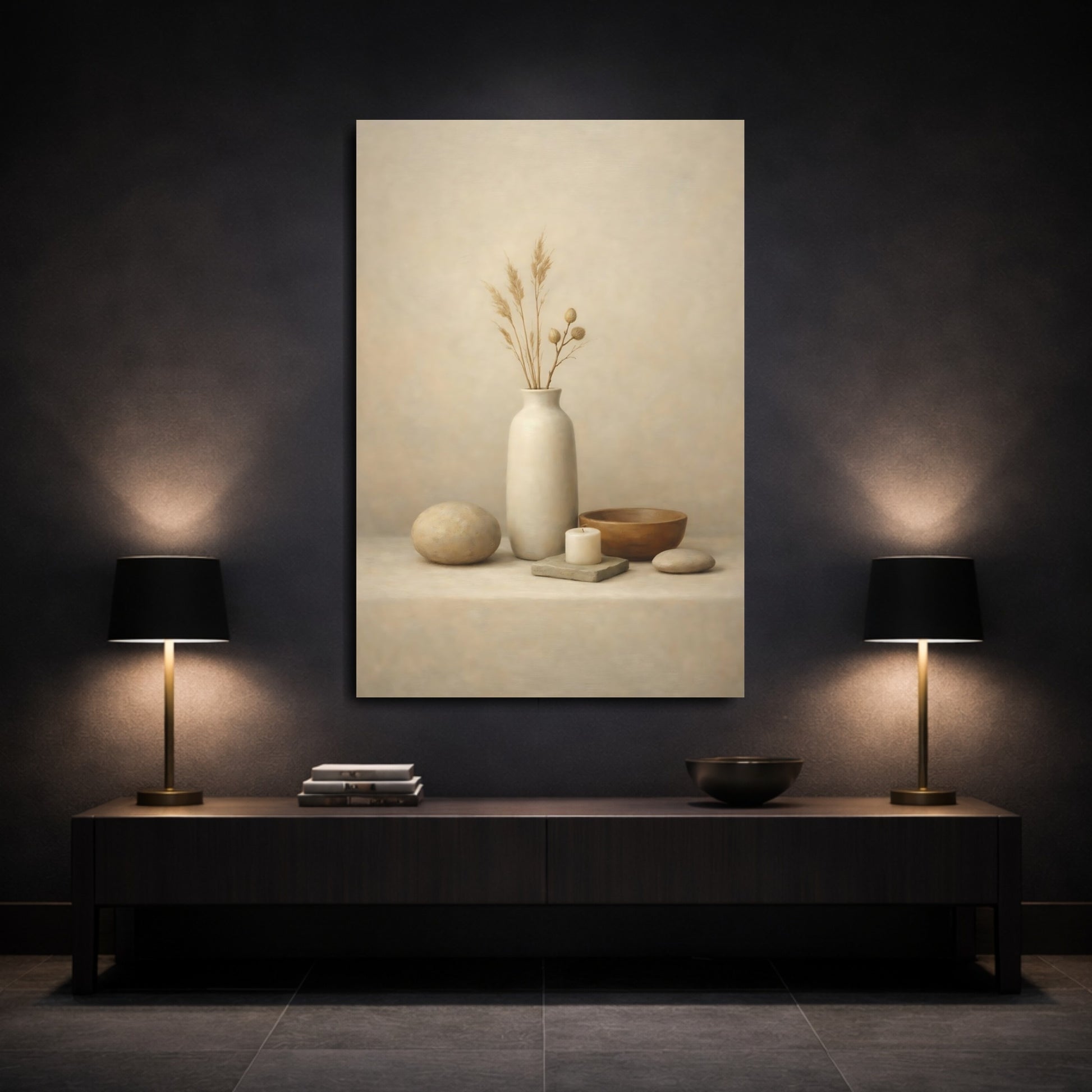 Mockup 2. Nature Dried Plants Neutral Still Life shown as stretched canvas wall art