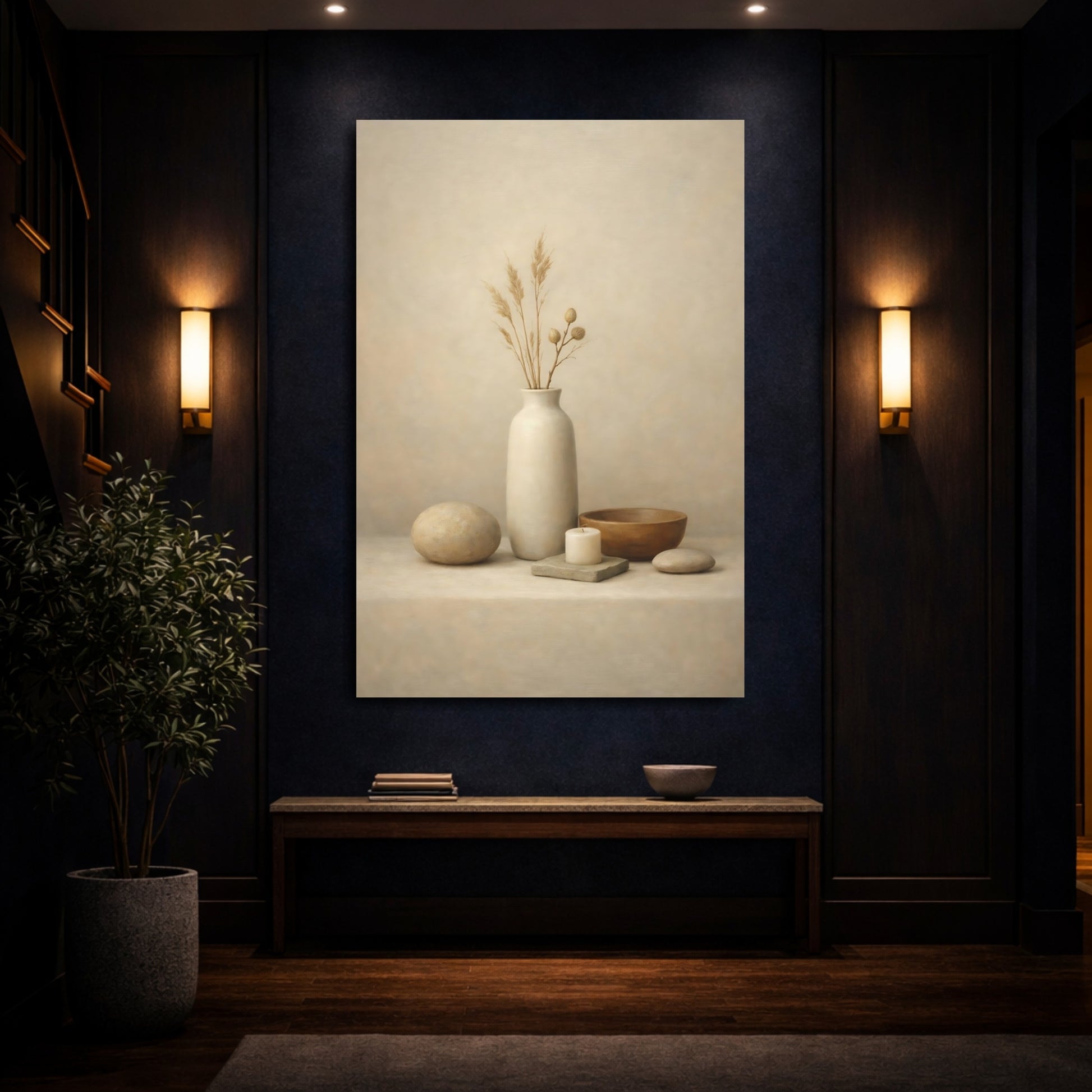 Mockup 3. Nature Dried Plants Neutral Still Life shown as stretched canvas wall art