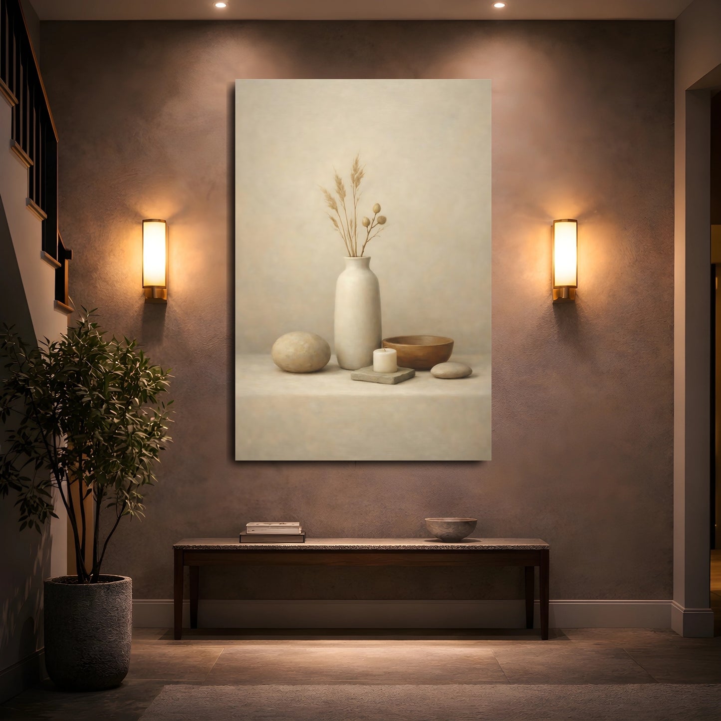 Mockup 4. Nature Dried Plants Neutral Still Life shown as stretched canvas wall art