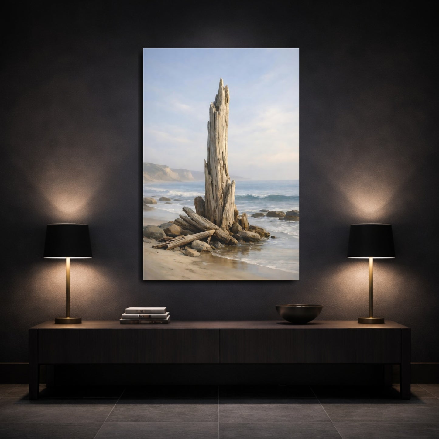 Mockup 2. Nature Driftwood Driftwood Beach shown as stretched canvas wall art