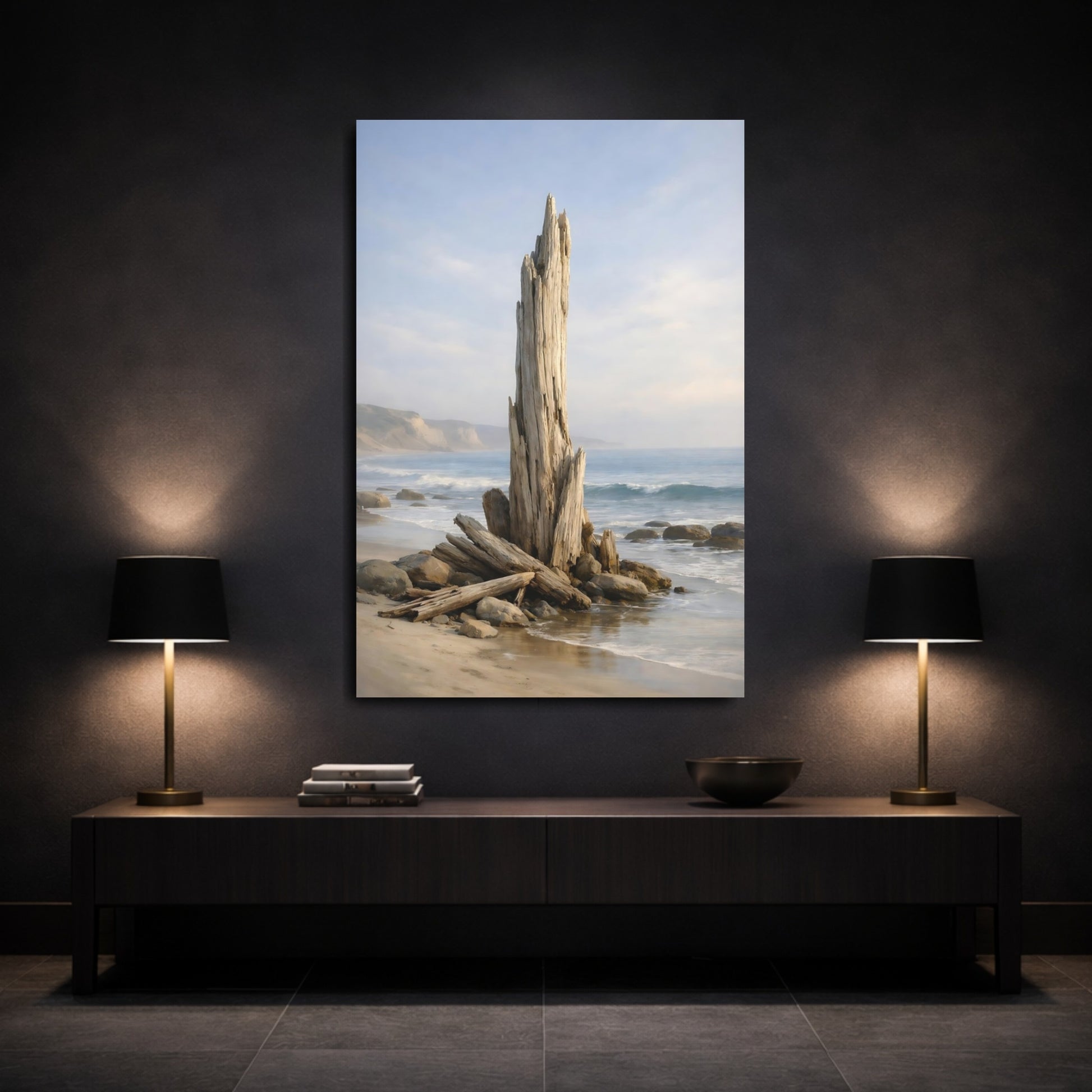 Mockup 2. Nature Driftwood Driftwood Beach shown as stretched canvas wall art