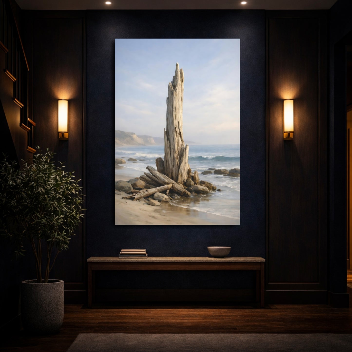 Mockup 3. Nature Driftwood Driftwood Beach shown as stretched canvas wall art