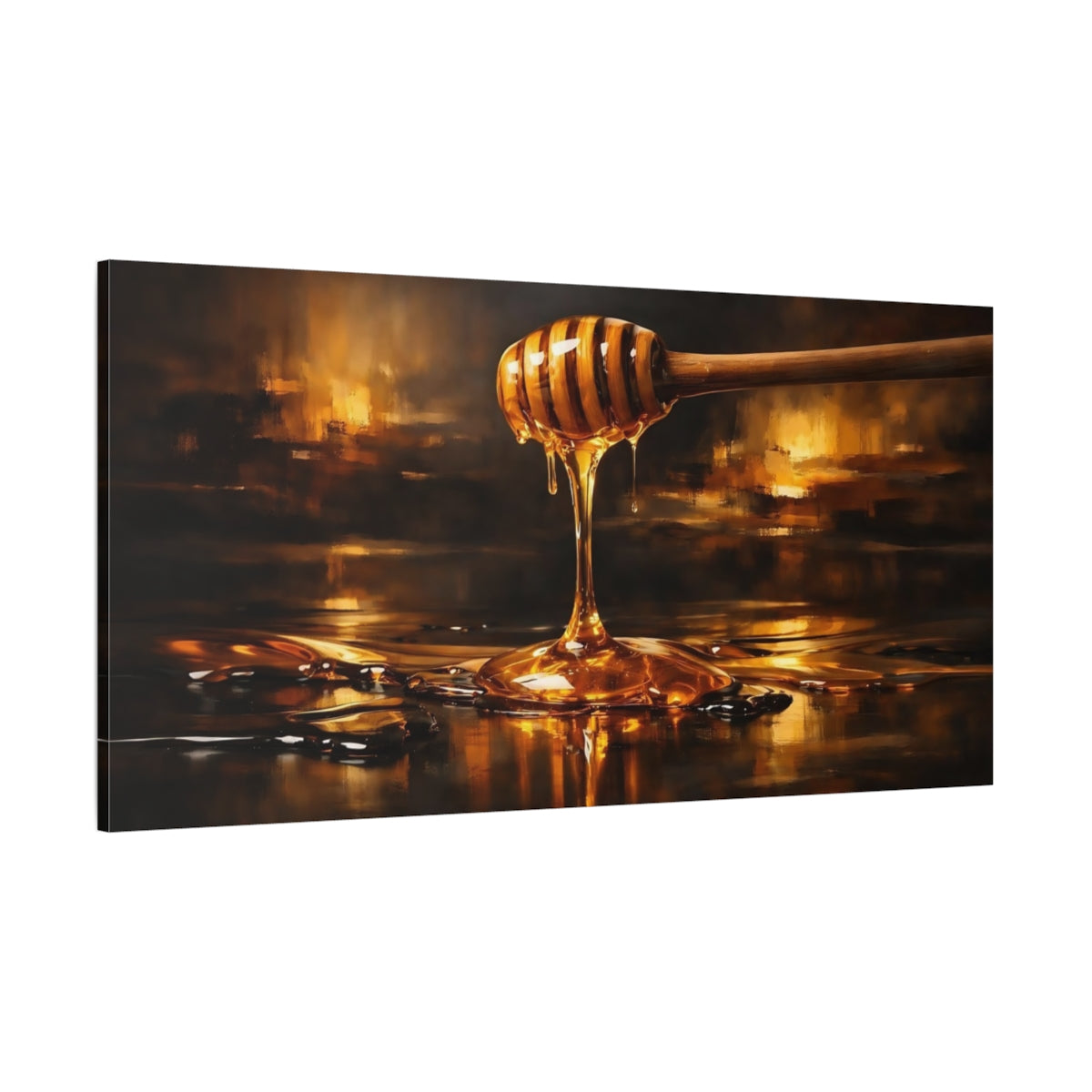 Main Mockup. Nature Dripping Honey Golden Honey shown as stretched canvas wall art