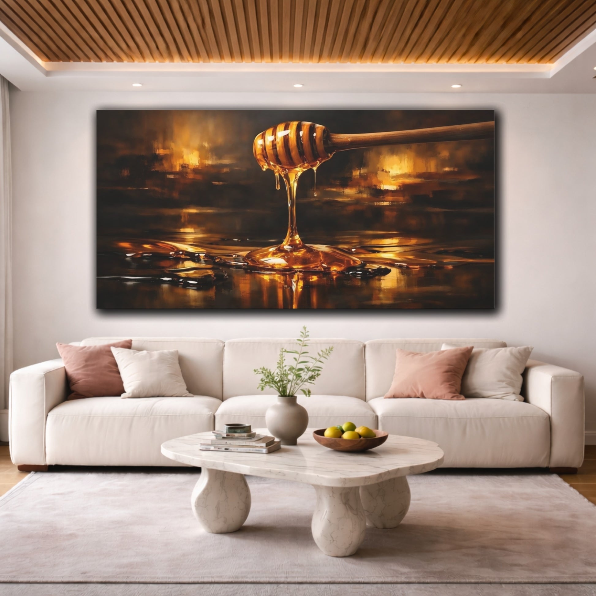 Mockup 3. Nature Dripping Honey Golden Honey shown as stretched canvas wall art