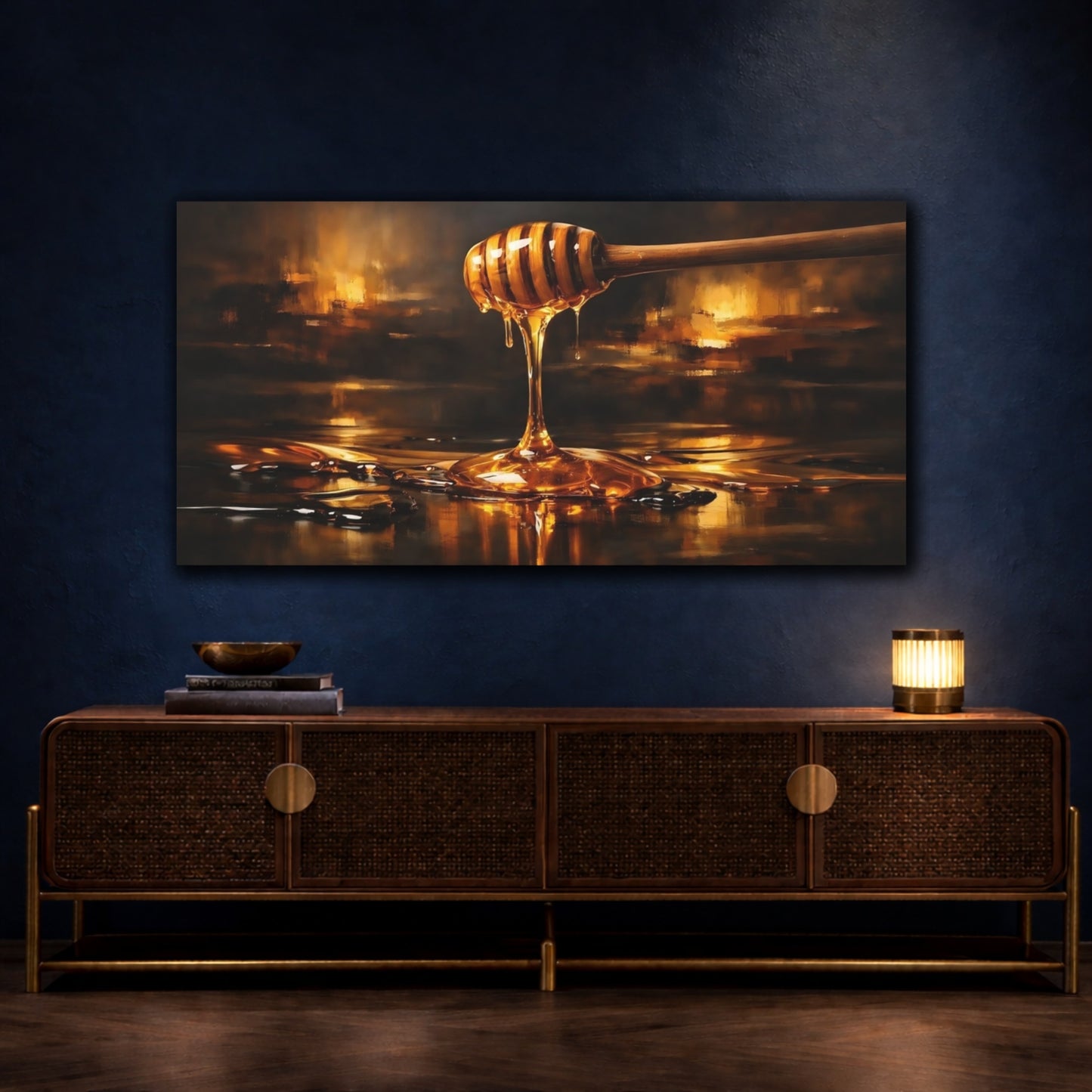 Mockup 4. Nature Dripping Honey Golden Honey shown as stretched canvas wall art