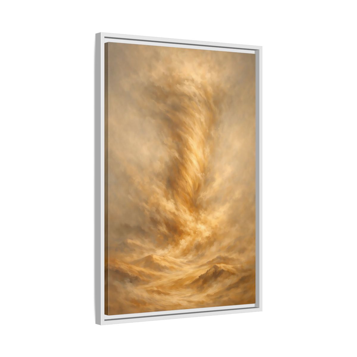Side Mockup 11. Nature Dust Storm Gold Dust Storm shown as stretched canvas wall art