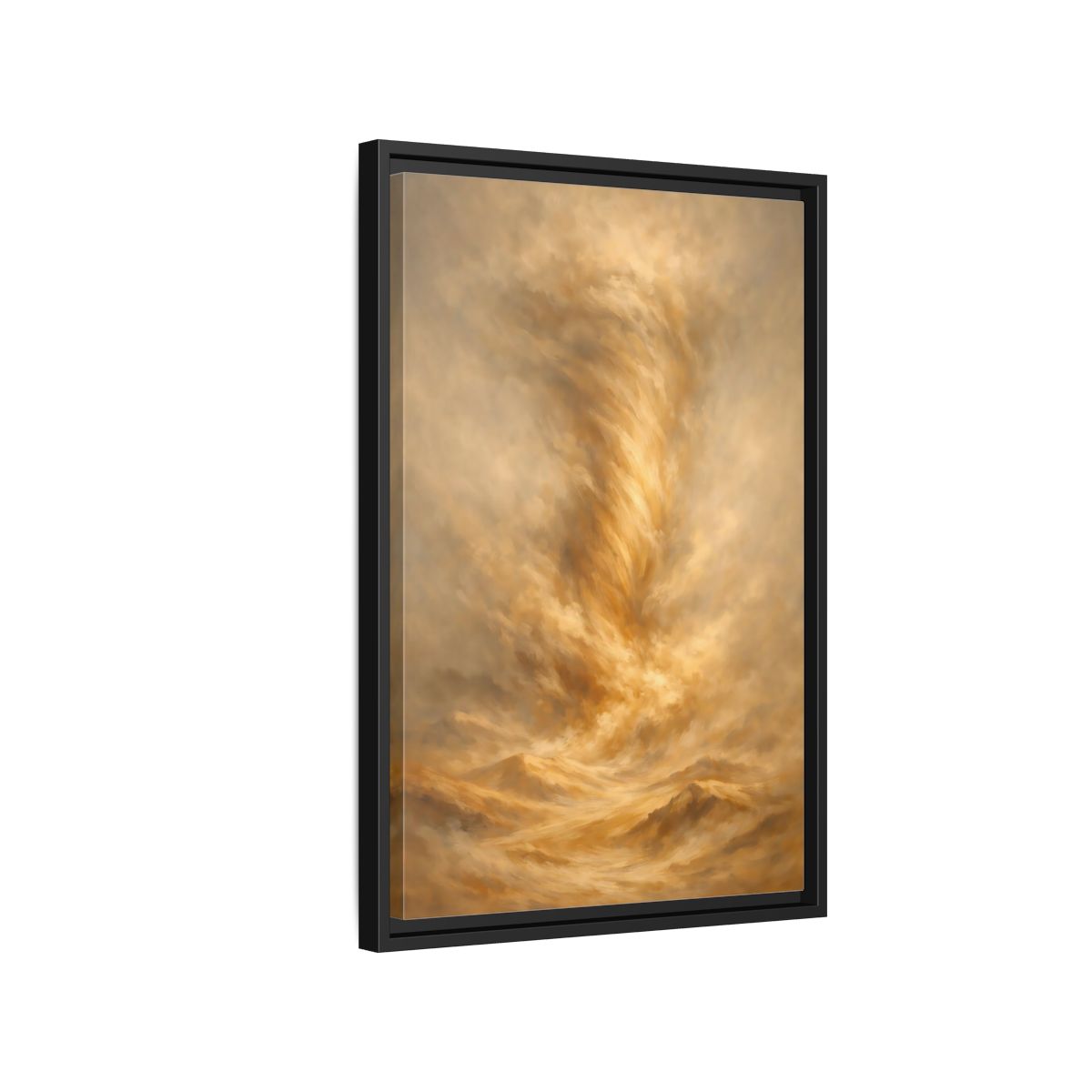 Side Mockup 3. Nature Dust Storm Gold Dust Storm shown as stretched canvas wall art