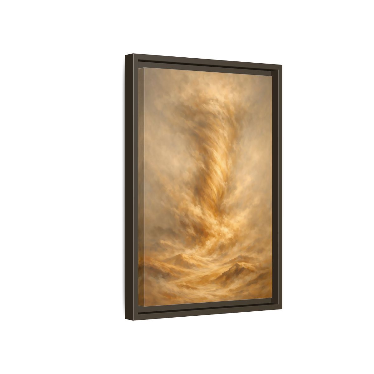 Side Mockup 5. Nature Dust Storm Gold Dust Storm shown as stretched canvas wall art