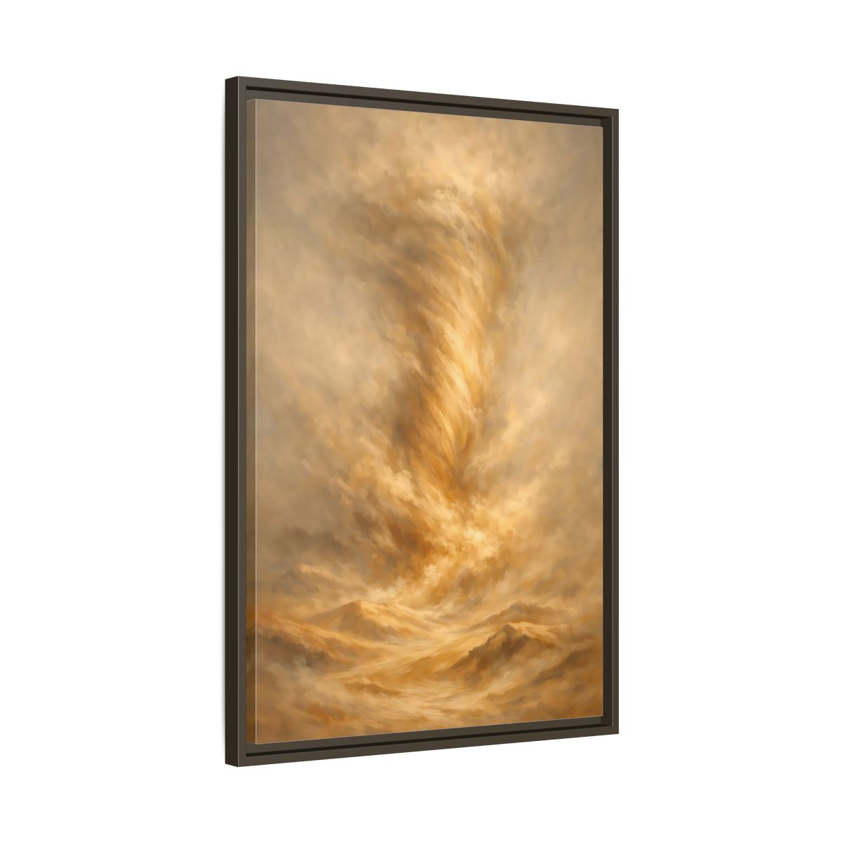 Side Mockup 12. Nature Dust Storm Gold Dust Storm shown as stretched canvas wall art