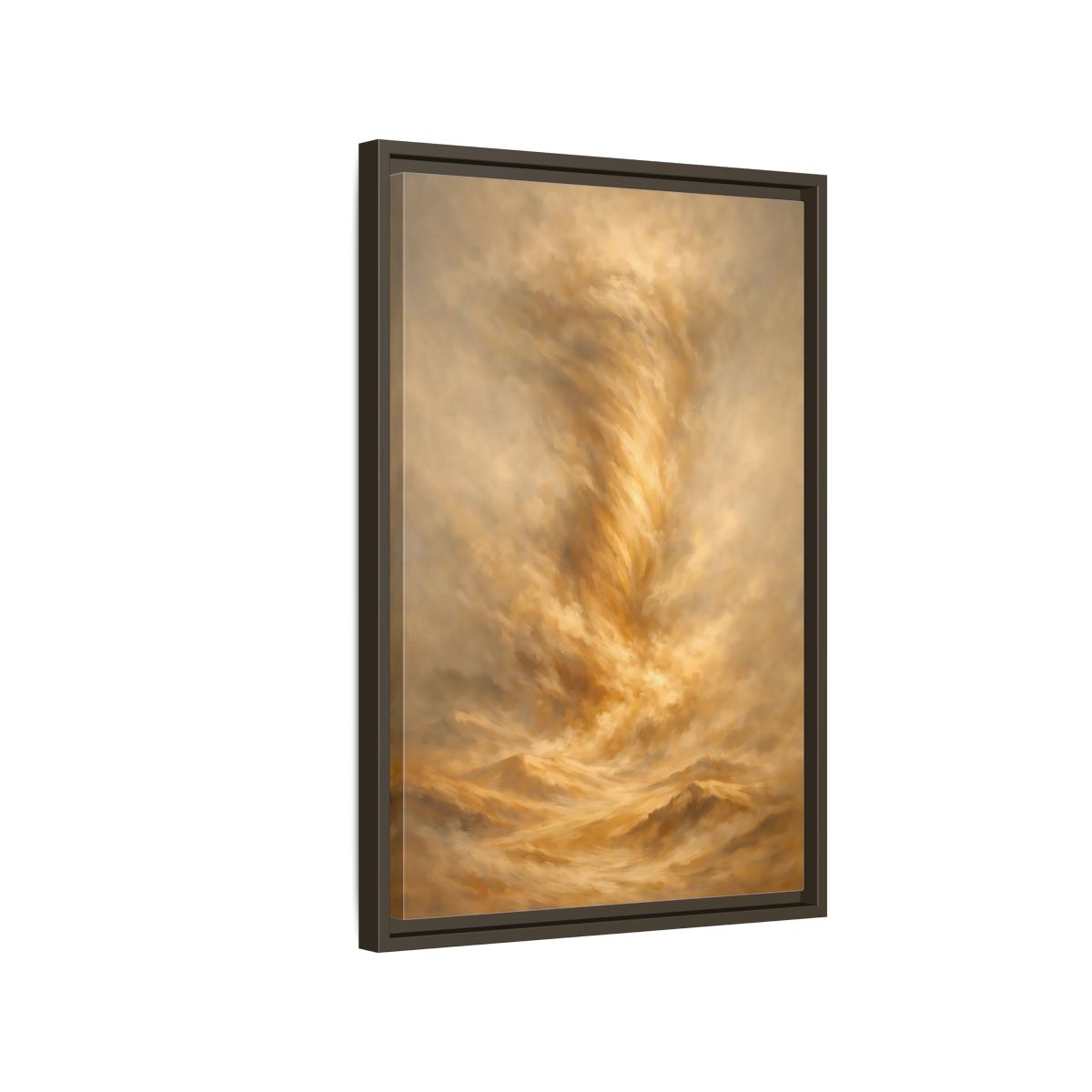 Side Mockup 2. Nature Dust Storm Gold Dust Storm shown as stretched canvas wall art