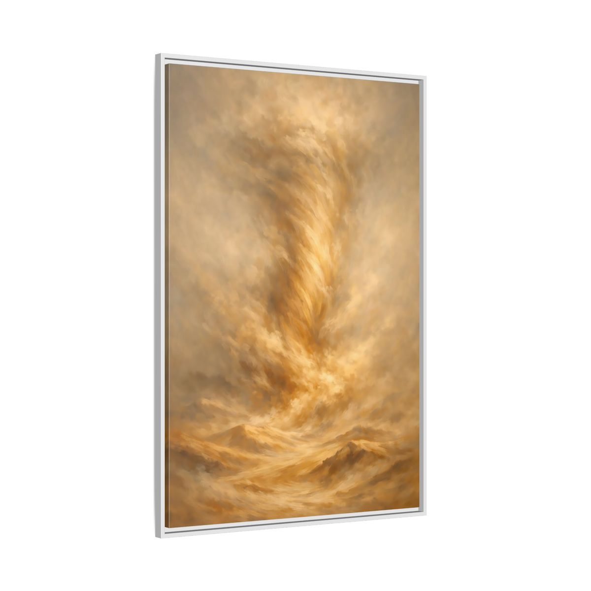 Side Mockup 7. Nature Dust Storm Gold Dust Storm shown as stretched canvas wall art