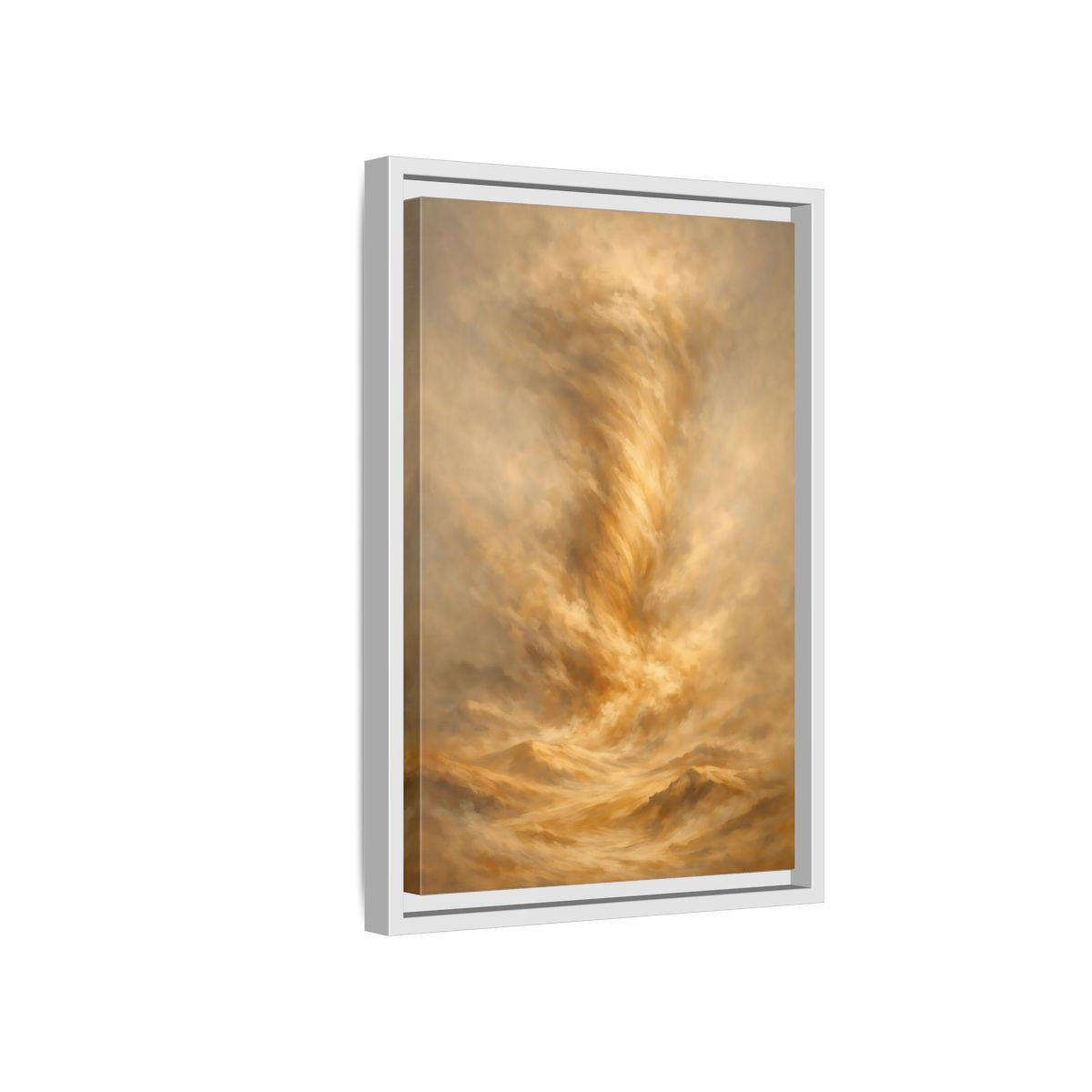 Side Mockup 4. Nature Dust Storm Gold Dust Storm shown as stretched canvas wall art