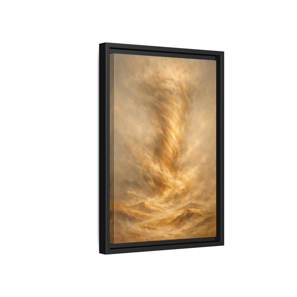 Side Mockup 6. Nature Dust Storm Gold Dust Storm shown as stretched canvas wall art