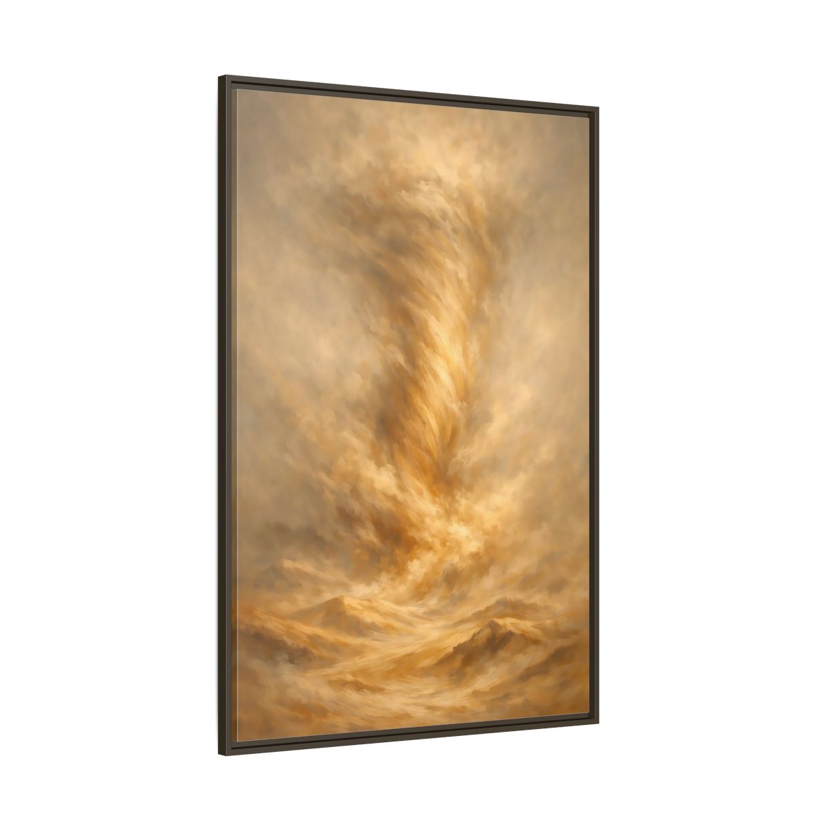 Side Mockup 8. Nature Dust Storm Gold Dust Storm shown as stretched canvas wall art