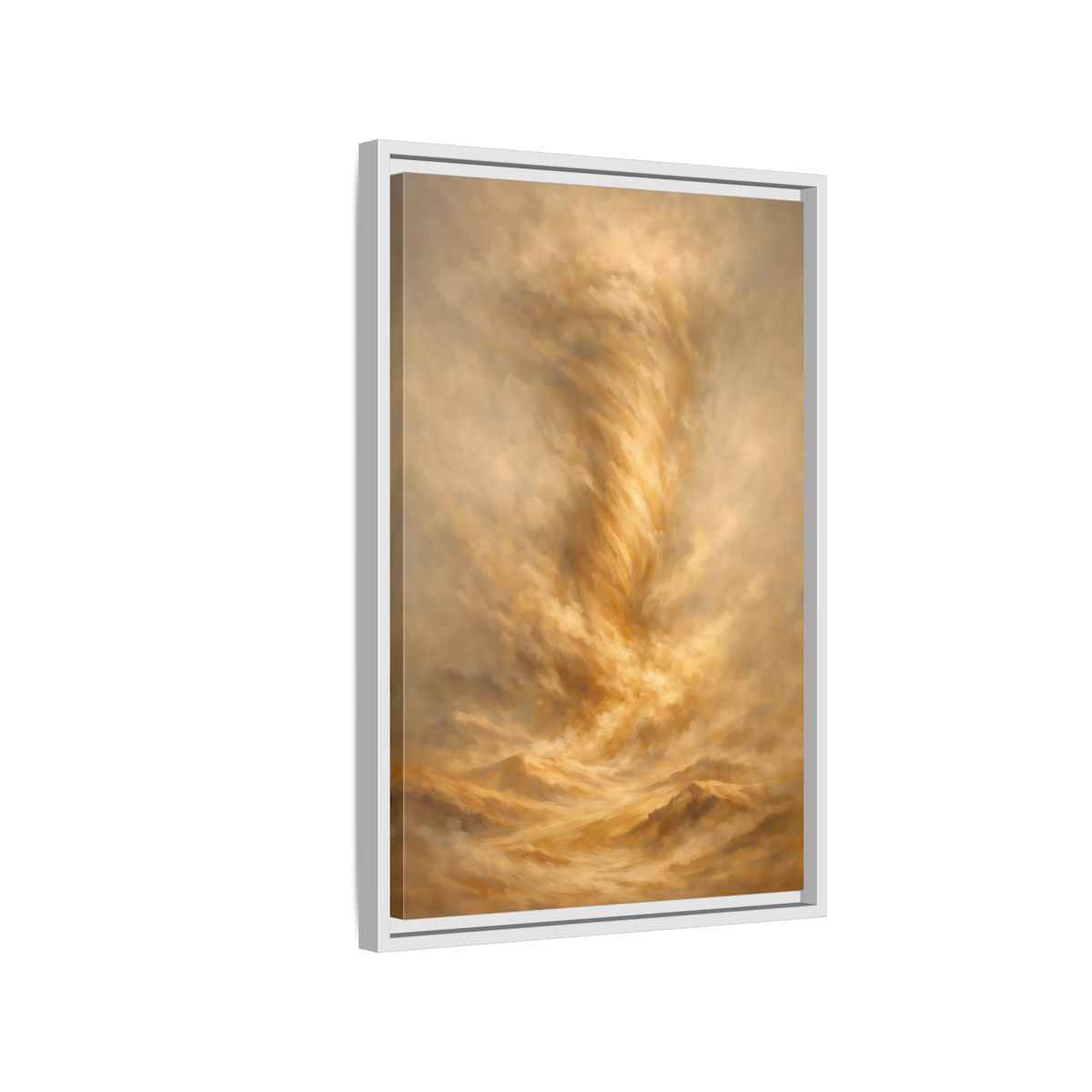 Side Mockup 1. Nature Dust Storm Gold Dust Storm shown as stretched canvas wall art