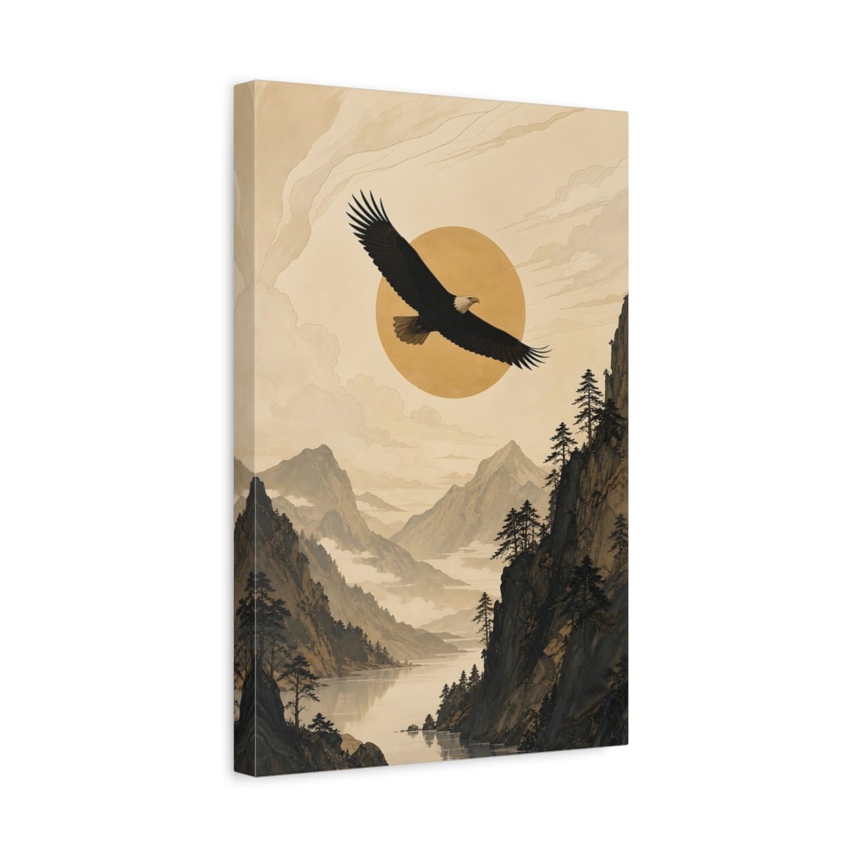 Nature Eagle Brown And Beige Canvas Wall Art Print – Traditional Living Room, Above Sofa - YesArtYes