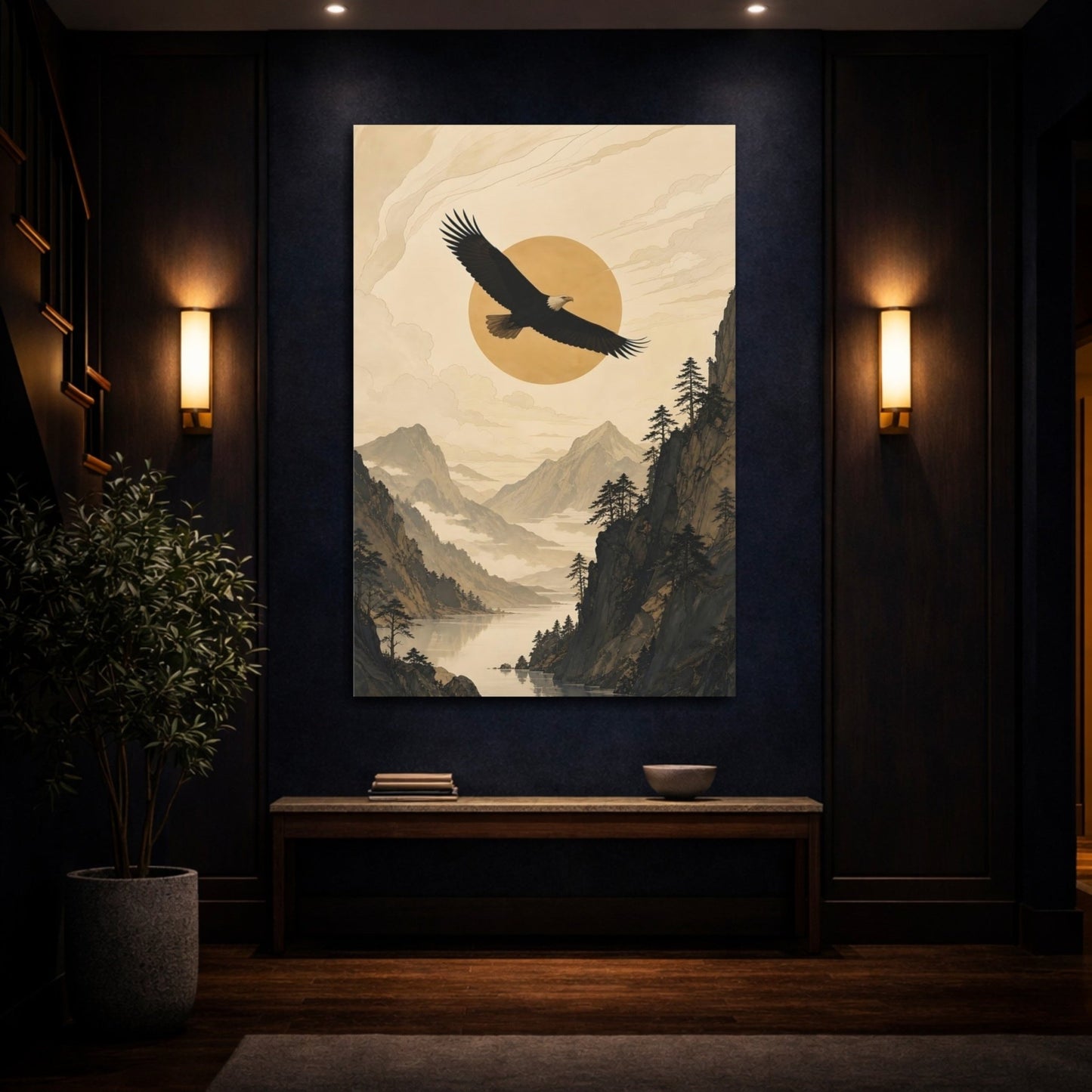 Nature Eagle Brown And Beige Canvas Wall Art Print – Traditional Living Room, Above Sofa - YesArtYes