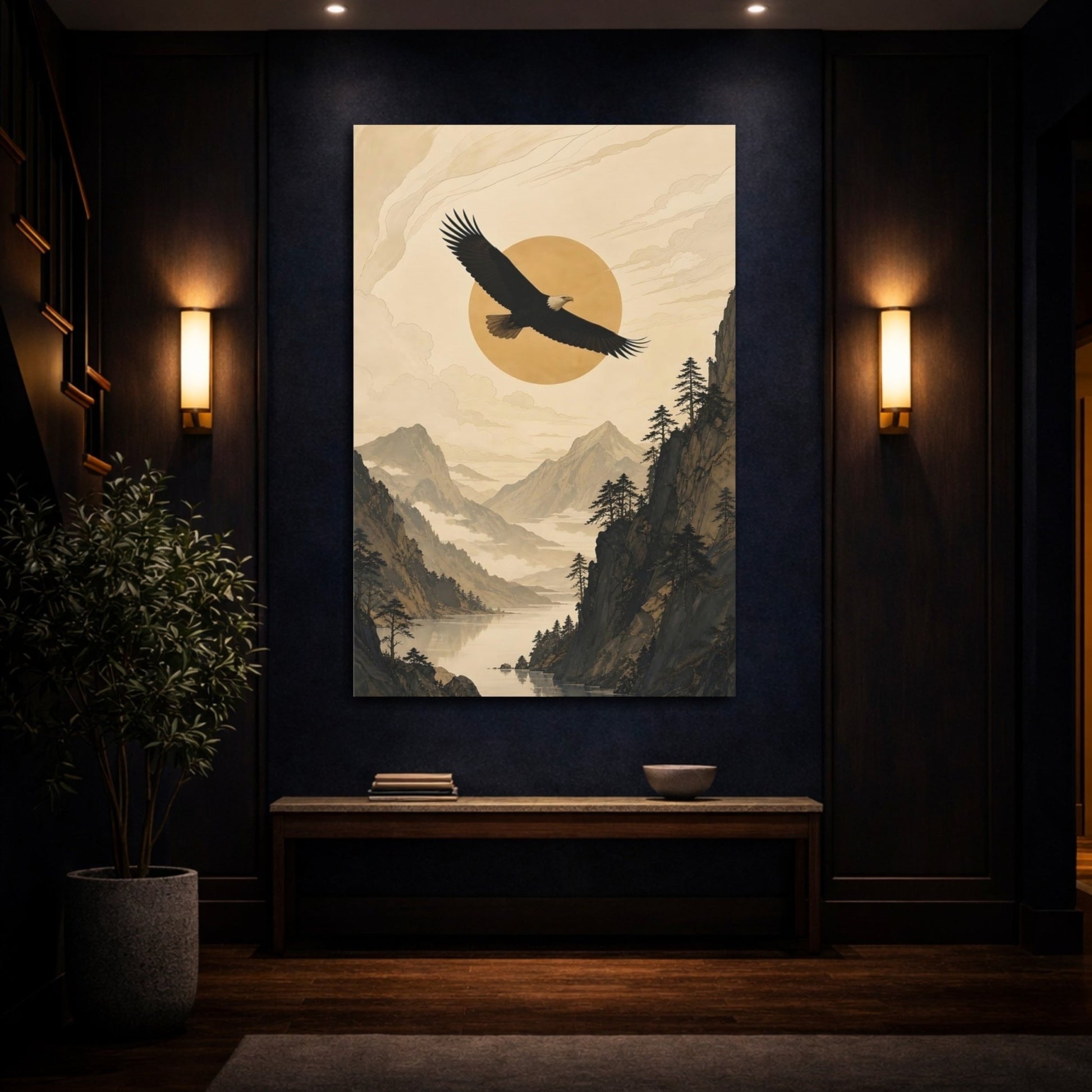 Nature Eagle Brown And Beige Canvas Wall Art Print – Traditional Living Room, Above Sofa - YesArtYes
