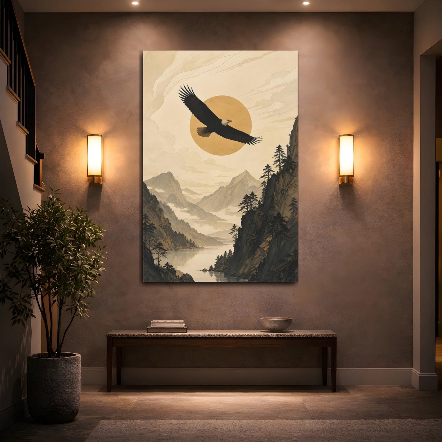 Nature Eagle Brown And Beige Canvas Wall Art Print – Traditional Living Room, Above Sofa - YesArtYes