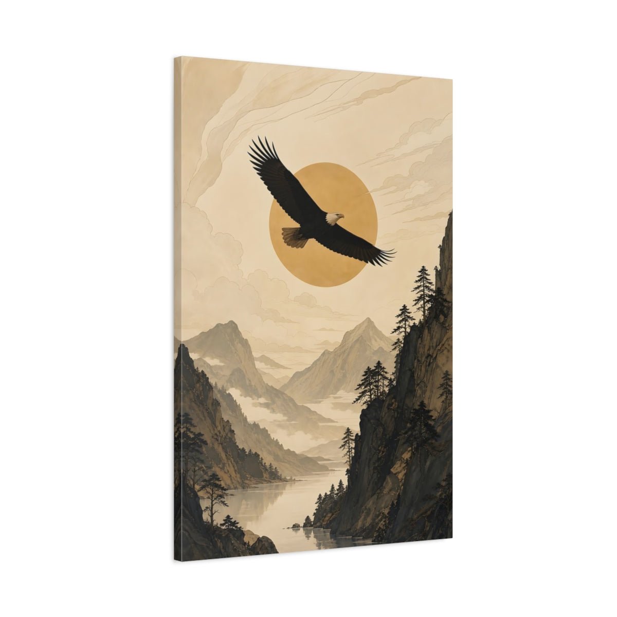 Nature Eagle Brown And Beige Canvas Wall Art Print – Traditional Living Room, Above Sofa - YesArtYes
