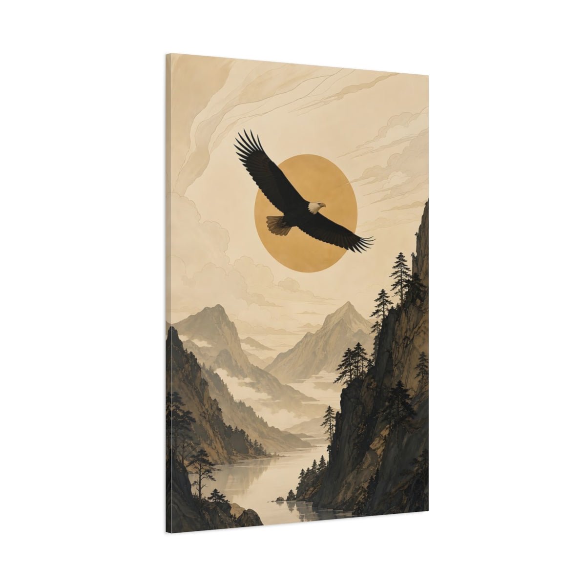 Nature Eagle Brown And Beige Canvas Wall Art Print – Traditional Living Room, Above Sofa - YesArtYes