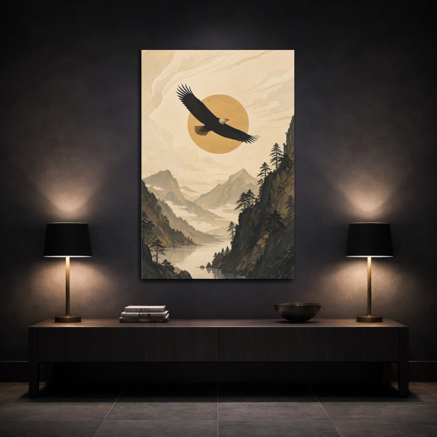 Nature Eagle Brown And Beige Canvas Wall Art Print – Traditional Living Room, Above Sofa - YesArtYes