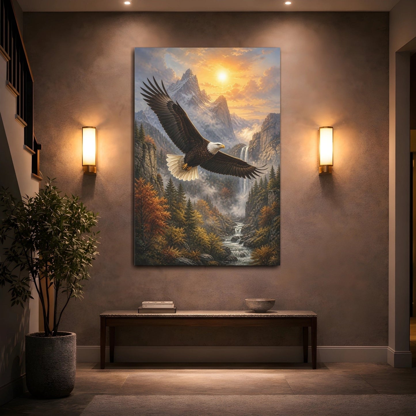 Nature Eagle Brown And Gold Canvas Print – Living Room, Above Couch - YesArtYes