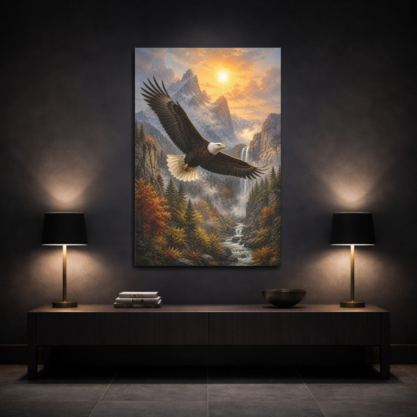 Nature Eagle Brown And Gold Canvas Print – Living Room, Above Couch - YesArtYes