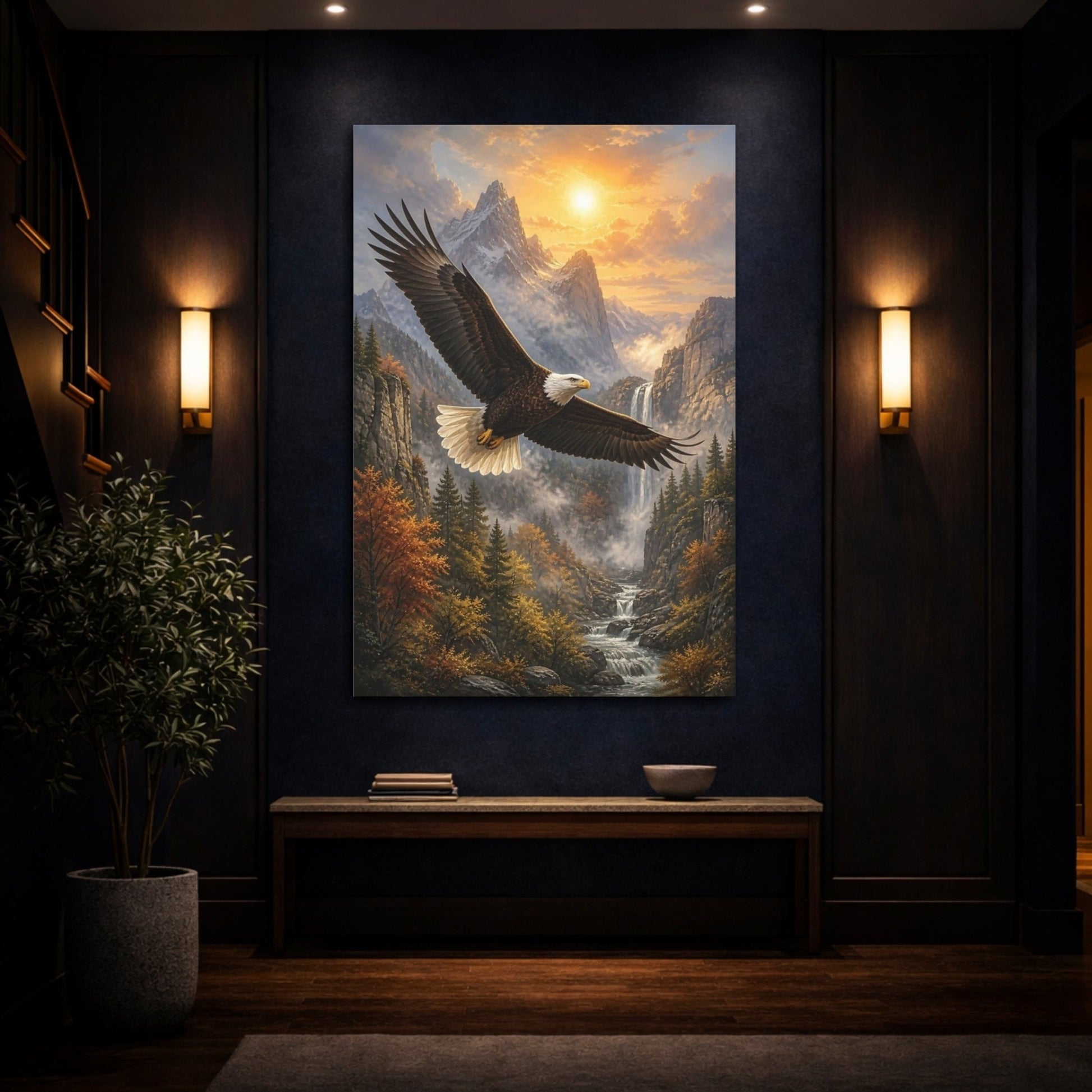 Nature Eagle Brown And Gold Canvas Print – Living Room, Above Couch - YesArtYes