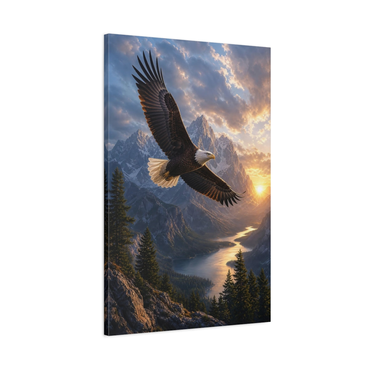 Main Mockup. Nature Eagle Eagle Mountain Sunset shown as stretched canvas wall art
