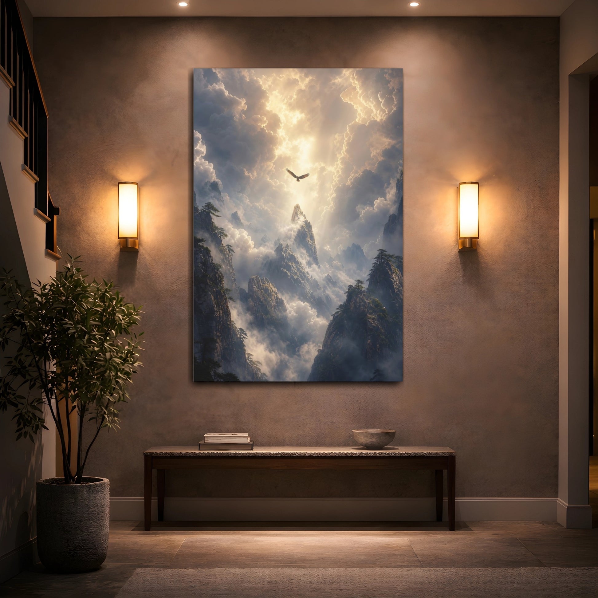 Mockup 2. Nature Eagle Golden Light shown as stretched canvas wall art